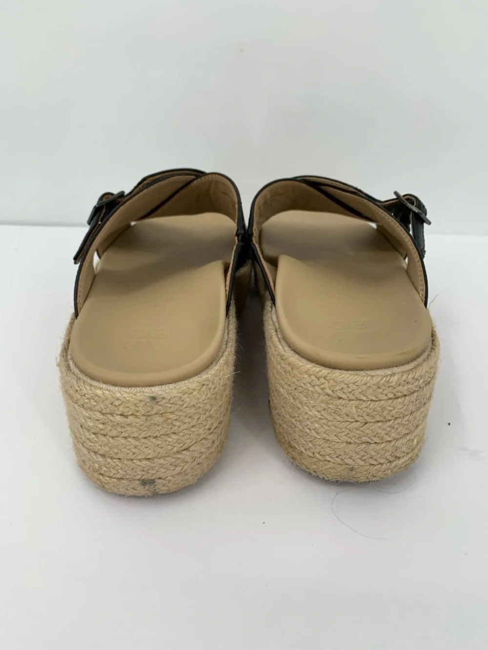 ABEO Solstice Cross wedge flatform slide sandal shoe leather Black espadrille 9